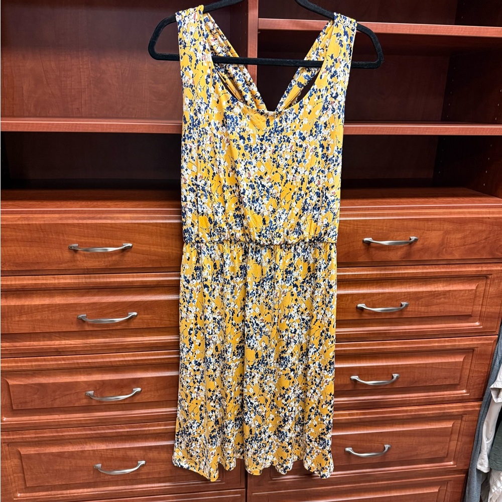 Like New Kaileigh Yellow & Navy Flowered Dress